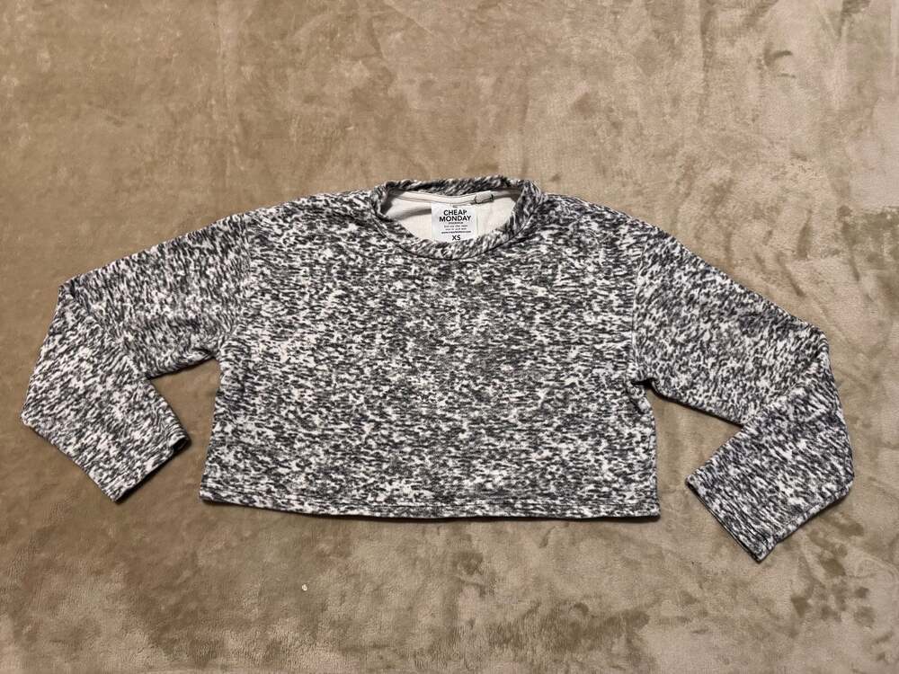 Cheap Monday Grey Marled Cropped Cotton Sweatshirt XS